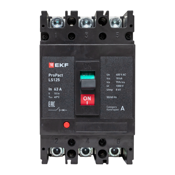 Выключатель автоматический 3п 63А 18кА LS125 ProPact EKF mccb-125-18-3-63-ls ТехноИмпульс