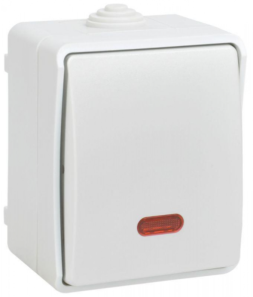 Выключатель проходной 1-кл. ОП Форс IP54 ВС20-1-1-ФБ с индикацией бел. IEK EVS11-K01-10-54-DC ТехноИмпульс