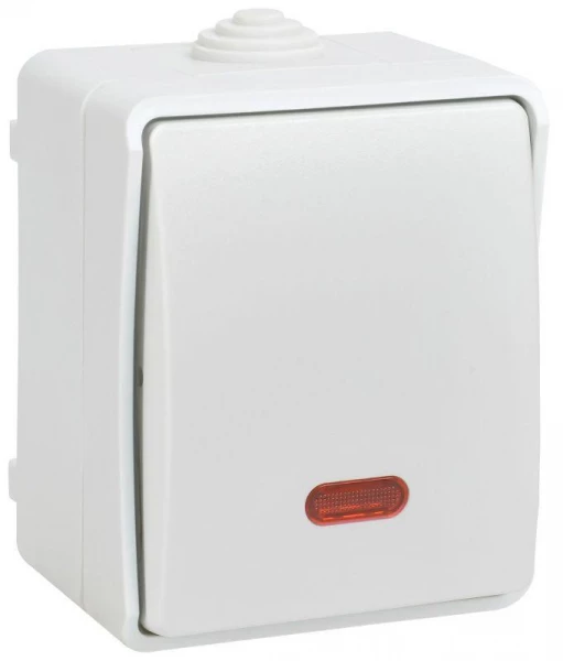Выключатель проходной 1-кл. ОП Форс IP54 ВС20-1-1-ФБ с индикацией бел. IEK EVS11-K01-10-54-DC ТехноИмпульс