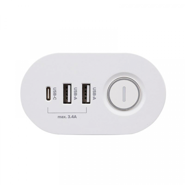 Удлинитель 3х1.5м на струбцине с заземл. с выкл. 3 USB выхода (2А+1С) IP20 ПВС 3х1 ETD-03U-150-wh (3х1.5) бел. JAZZway 5059535 ТехноИмпульс