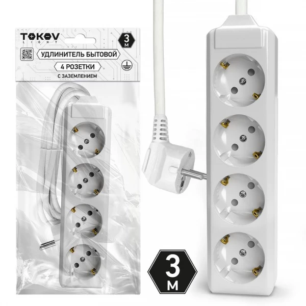 Удлинитель 4х3м с заземл. 10А 3х1.5 TOKOV LIGHT TKL-C01-BU4-3-1.5-Z ТехноИмпульс