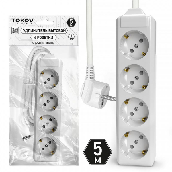 Удлинитель 4х5м с заземл. 10А 3х1.5 TOKOV LIGHT TKL-C01-BU4-5-1.5-Z ТехноИмпульс
