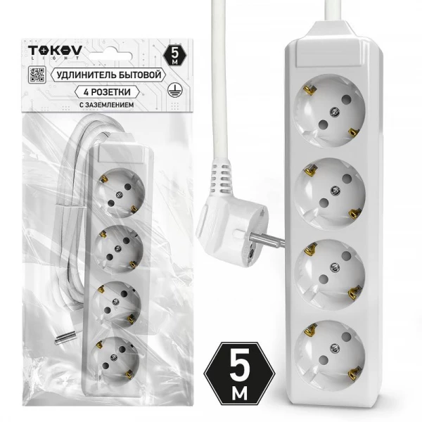 Удлинитель 4х5м с заземл. 10А 3х1.5 TOKOV LIGHT TKL-C01-BU4-5-1.5-Z ТехноИмпульс