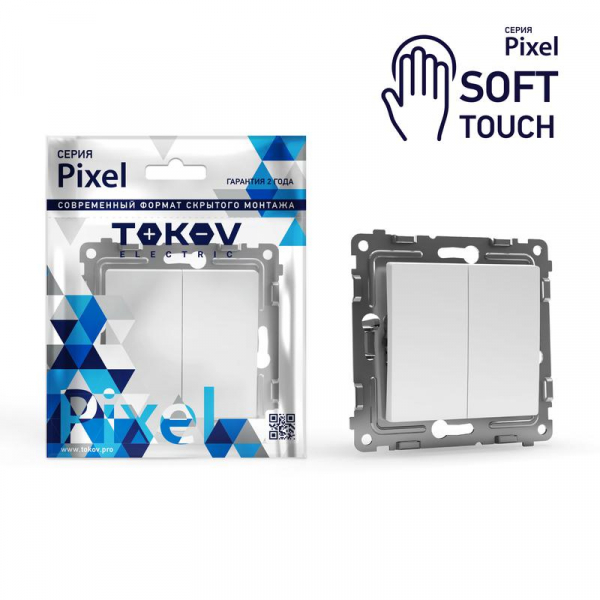 Выключатель 2-кл. СП Pixel 10А IP20 механизм айс TOKOV ELECTRIC TKE-PX-V2-C34 ТехноИмпульс