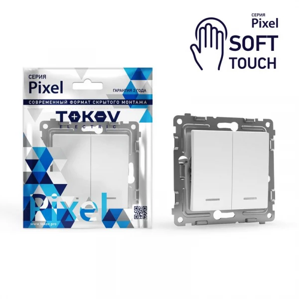 Выключатель 2-кл. СП Pixel 10А IP20 с индикатором механизм айс TOKOV ELECTRIC TKE-PX-V2I-C34 ТехноИмпульс