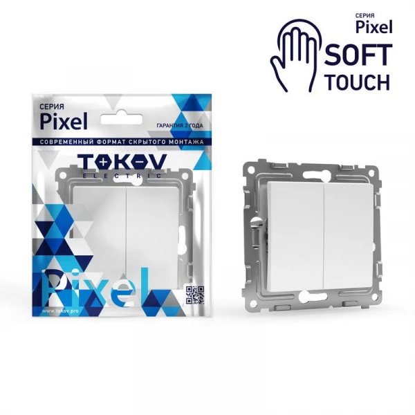 Переключатель проходной 2-кл. СП Pixel 10А IP20 механизм айс TOKOV ELECTRIC TKE-PX-P2-C34 ТехноИмпульс