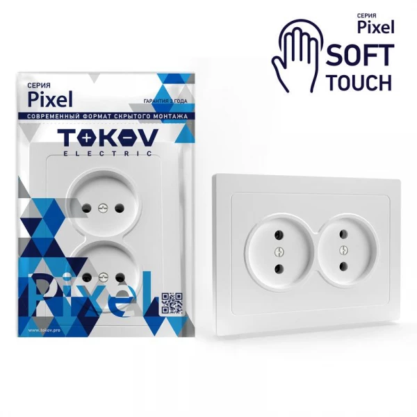 Розетка 2-м СП Pixel 16А IP20 без заземл. в сборе айс TOKOV ELECTRIC TKE-PX-R2F-C34 ТехноИмпульс
