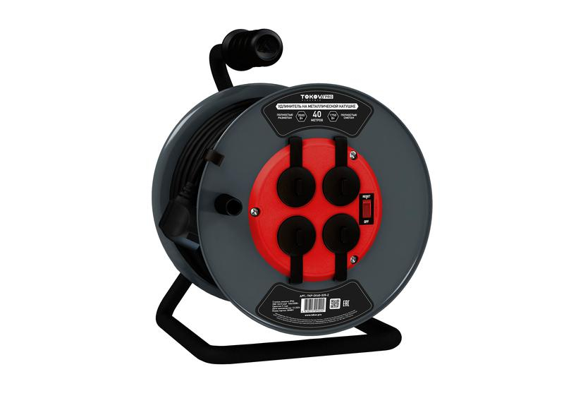 Удлинитель на метал. катушке 4х40м с заземл.16А IP44 КГ 3х1.5 с выкл. медь TOKOV ELECTRIC TKP-SK40-315-Z-KG ТехноИмпульс