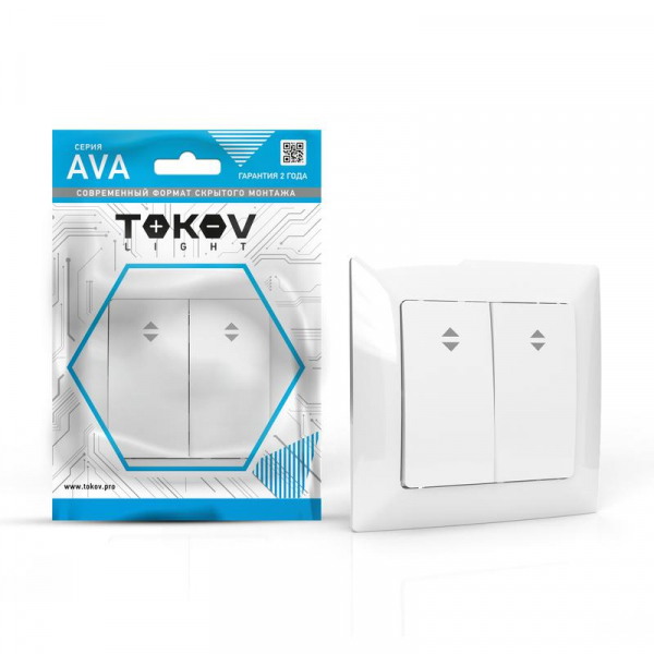 Переключатель проходной 2-кл. СП AVA 10А IP20 в сборе бел. TOKOV LIGHTTKL-AV-P2F-C01 ТехноИмпульс