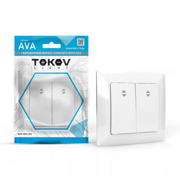Переключатель проходной 2-кл. СП AVA 10А IP20 в сборе бел. TOKOV LIGHTTKL-AV-P2F-C01 ТехноИмпульс