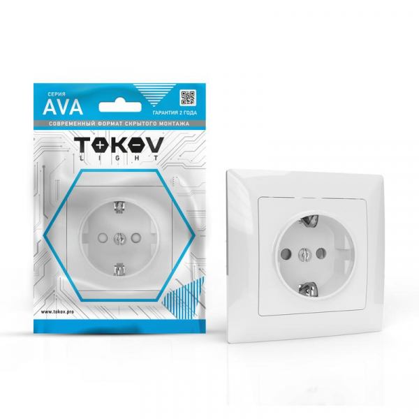 Розетка 1-м СП AVA 16А IP20 с заземл. защ. шторки в сборе бел. TOKOV LIGHT TKL-AV-R1FZSF-C01 ТехноИмпульс