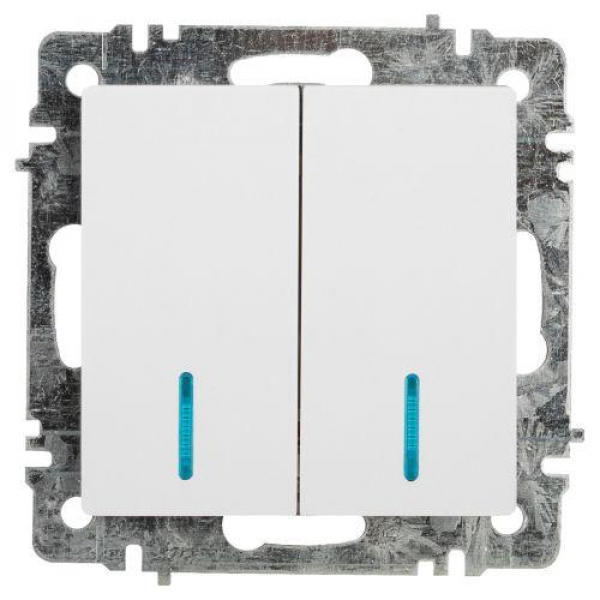 Выключатель 2-кл. СП Accent 6-105-01 10А IP20 250В с подсветкой AL/CU бел. Intro Б0063505 ТехноИмпульс