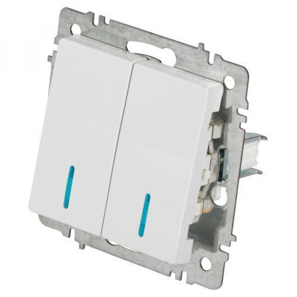 Выключатель 2-кл. СП Accent 6-105-01 10А IP20 250В с подсветкой AL/CU бел. Intro Б0063505 ТехноИмпульс
