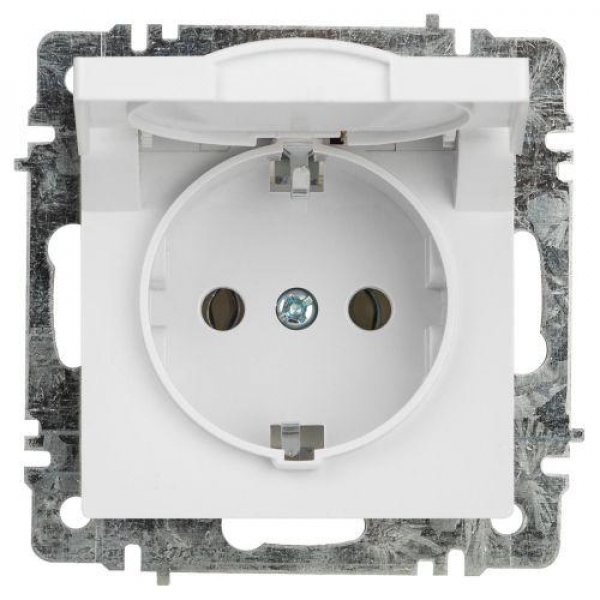 Розетка 1-м СП Accent 6-203-01 16А IP20 250В 2P+E Schuko с крышкой AL/CU бел. Intro Б0063709 ТехноИмпульс