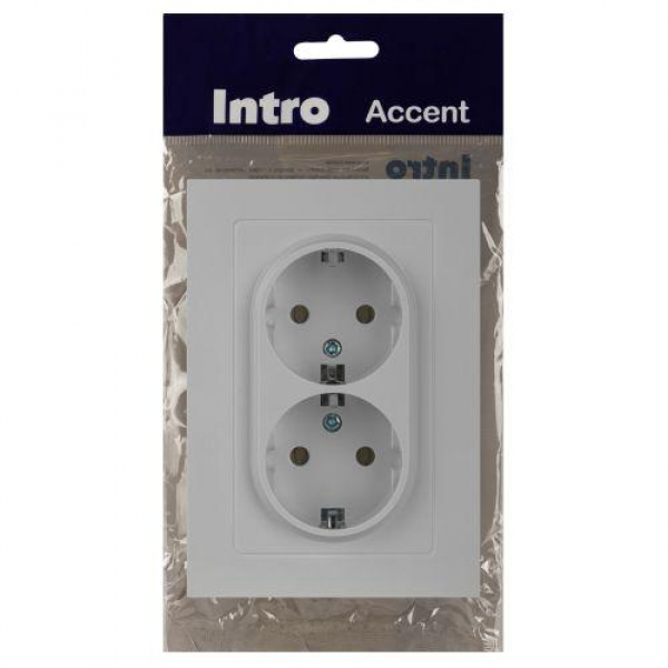 Розетка 2-м СП Accent 6-205-01 16А IP20 250В 2P+E Schuko AL/CU бел. Intro Б0063485 ТехноИмпульс