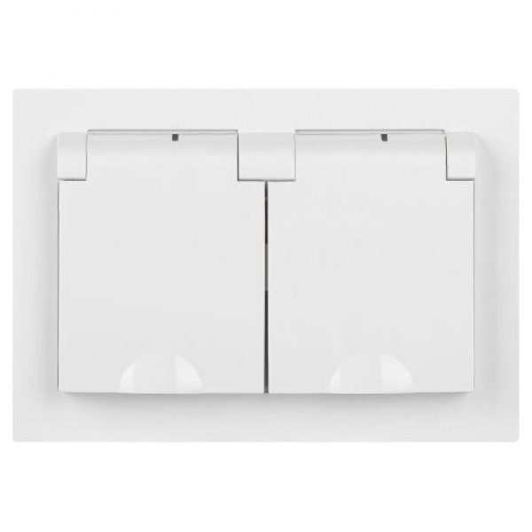 Розетка 2-м СП Accent 6-210-01 16А IP44 250В 2P+E Schuko с крышками защ. шторки AL/CU бел. Intro Б0063577 ТехноИмпульс