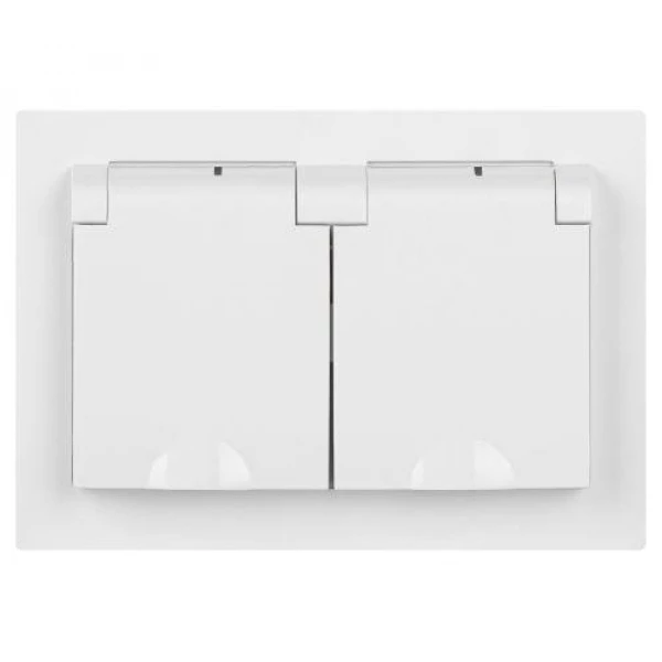 Розетка 2-м СП Accent 6-210-01 16А IP44 250В 2P+E Schuko с крышками защ. шторки AL/CU бел. Intro Б0063577 ТехноИмпульс