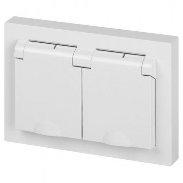 Розетка 2-м СП Accent 6-210-01 16А IP44 250В 2P+E Schuko с крышками защ. шторки AL/CU бел. Intro Б0063577 ТехноИмпульс