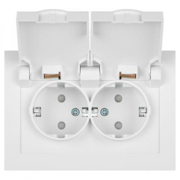 Розетка 2-м СП Accent 6-210-01 16А IP44 250В 2P+E Schuko с крышками защ. шторки AL/CU бел. Intro Б0063577 ТехноИмпульс