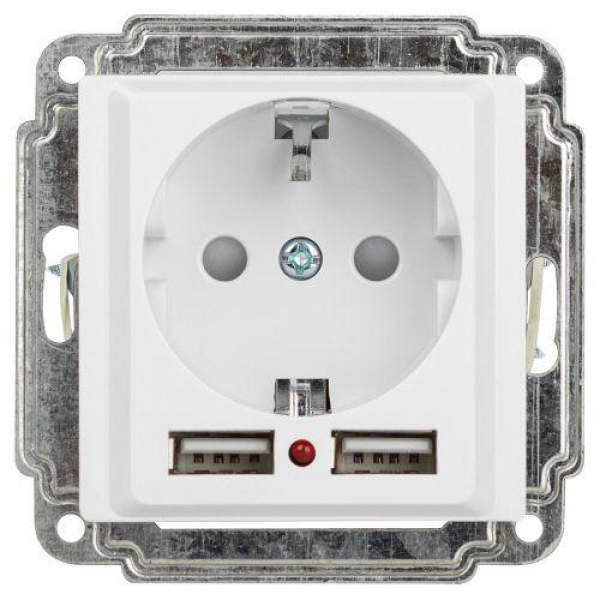 Розетка 1-м СП Accent 6-410-01 16А IP20 250В P+E Schuko защ. шторки + 2хUSB бел. Intro Б0063689 ТехноИмпульс