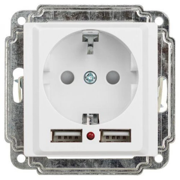 Розетка 1-м СП Accent 6-410-01 16А IP20 250В P+E Schuko защ. шторки + 2хUSB бел. Intro Б0063689 ТехноИмпульс