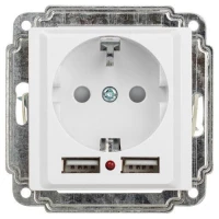 Розетка 1-м СП Accent 6-410-01 16А IP20 250В P+E Schuko защ. шторки + 2хUSB бел. Intro Б0063689 ТехноИмпульс