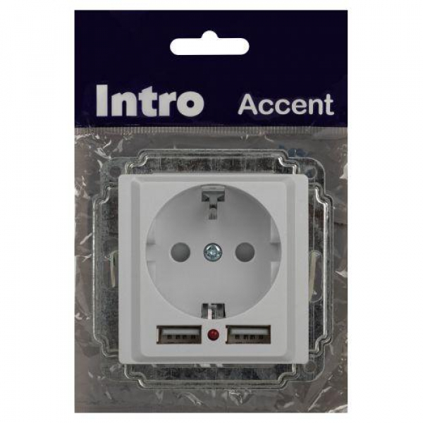 Розетка 1-м СП Accent 6-410-01 16А IP20 250В P+E Schuko защ. шторки + 2хUSB бел. Intro Б0063689 ТехноИмпульс
