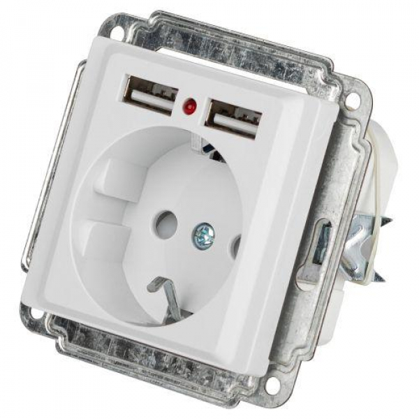 Розетка 1-м СП Accent 6-410-01 16А IP20 250В P+E Schuko защ. шторки + 2хUSB бел. Intro Б0063689 ТехноИмпульс