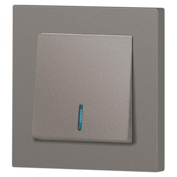 Выключатель 1-кл. СП Accent 6-102-09 10А IP20 250В с подсветкой AL/CU титан Intro Б0063460 ТехноИмпульс