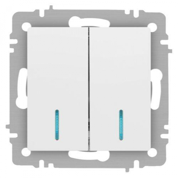 Выключатель 2-кл. СП Accent 6-105-01М 10А IP20 250В с подсветкой AL/CU бел. матов. Intro Б0063507 ТехноИмпульс