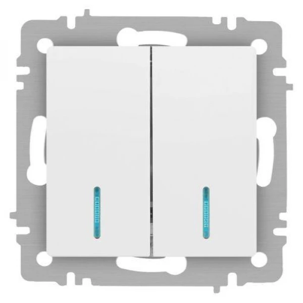 Выключатель 2-кл. СП Accent 6-105-01М 10А IP20 250В с подсветкой AL/CU бел. матов. Intro Б0063507 ТехноИмпульс