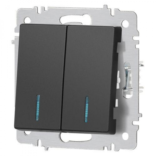 Выключатель 2-кл. СП Accent 6-105-05 10А IP20 250В с подсветкой AL/CU антрацит Intro Б0063516 ТехноИмпульс