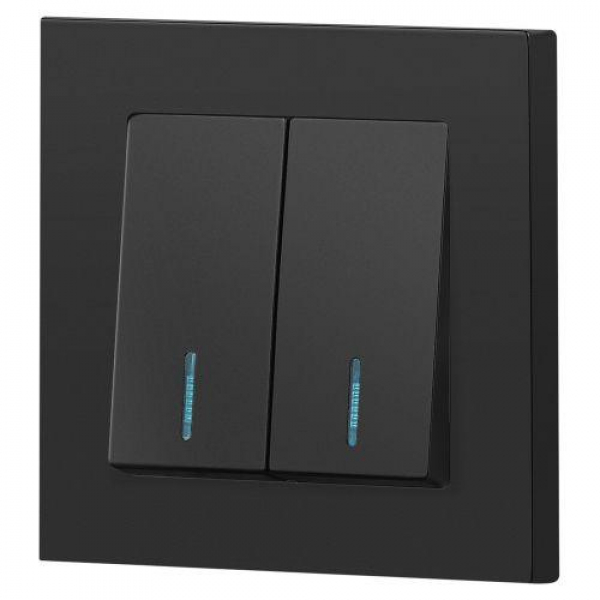 Выключатель 2-кл. СП Accent 6-105-05 10А IP20 250В с подсветкой AL/CU антрацит Intro Б0063516 ТехноИмпульс