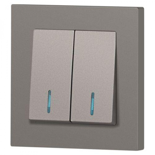 Выключатель 2-кл. СП Accent 6-105-09 10А IP20 250В с подсветкой AL/CU титан Intro Б0063525 ТехноИмпульс