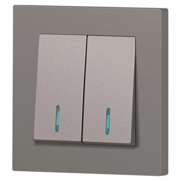 Выключатель 2-кл. СП Accent 6-105-09 10А IP20 250В с подсветкой AL/CU титан Intro Б0063525 ТехноИмпульс