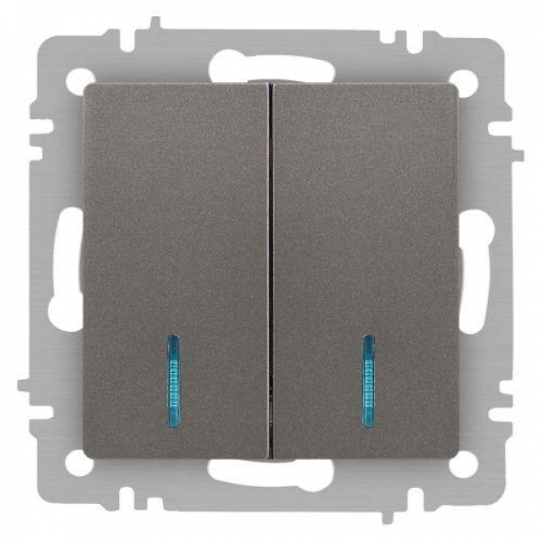 Выключатель 2-кл. СП Accent 6-105-09 10А IP20 250В с подсветкой AL/CU титан Intro Б0063525 ТехноИмпульс