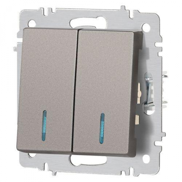 Выключатель 2-кл. СП Accent 6-105-09 10А IP20 250В с подсветкой AL/CU титан Intro Б0063525 ТехноИмпульс