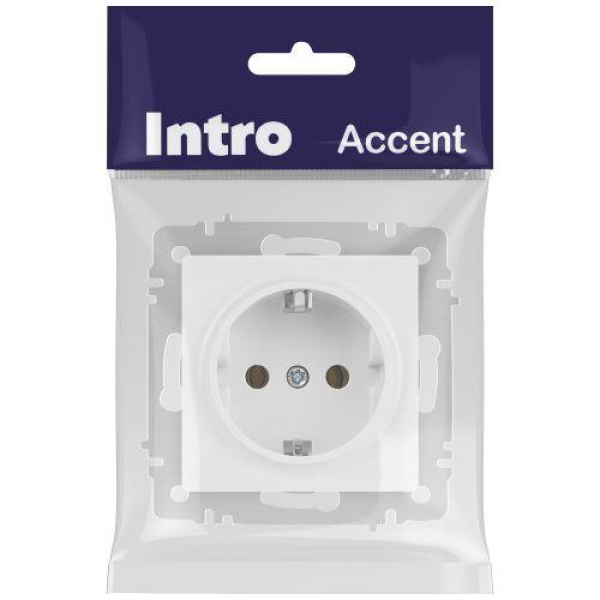 Розетка 1-м СП Accent 6-202-01М 16А IP20 250В 2P+E Schuko бел. матов. Intro Б0063681 ТехноИмпульс
