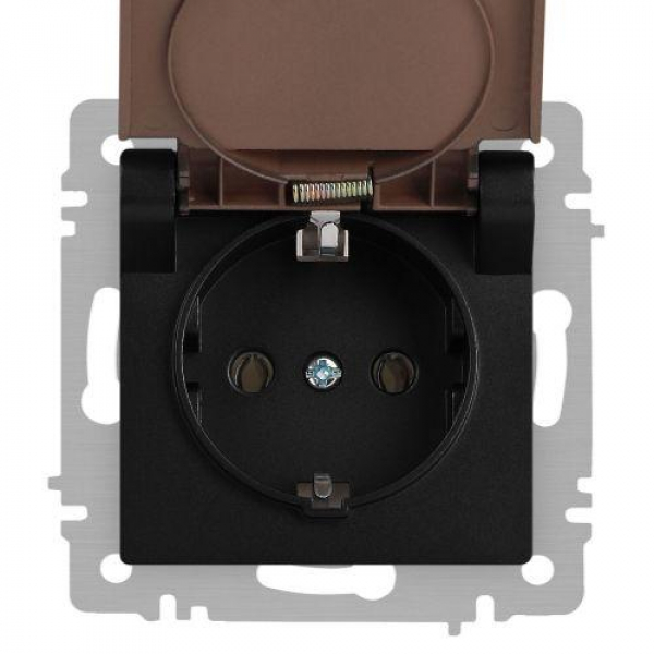Розетка 1-м СП Accent 6-203-05 16А IP20 250В 2P+E Schuko с крышкой антрацит Intro Б0063747 ТехноИмпульс