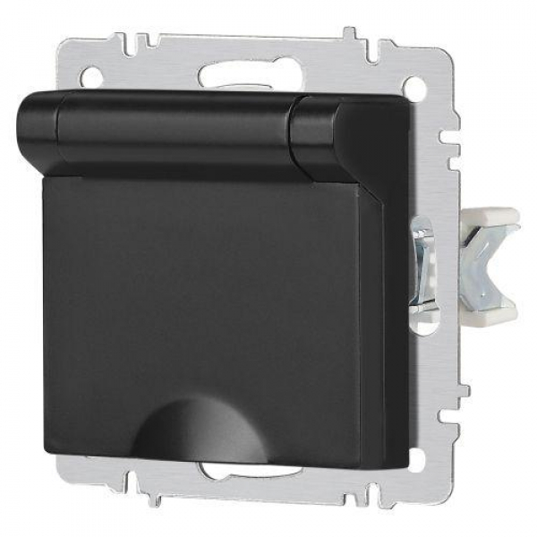 Розетка 1-м СП Accent 6-203-05 16А IP20 250В 2P+E Schuko с крышкой антрацит Intro Б0063747 ТехноИмпульс