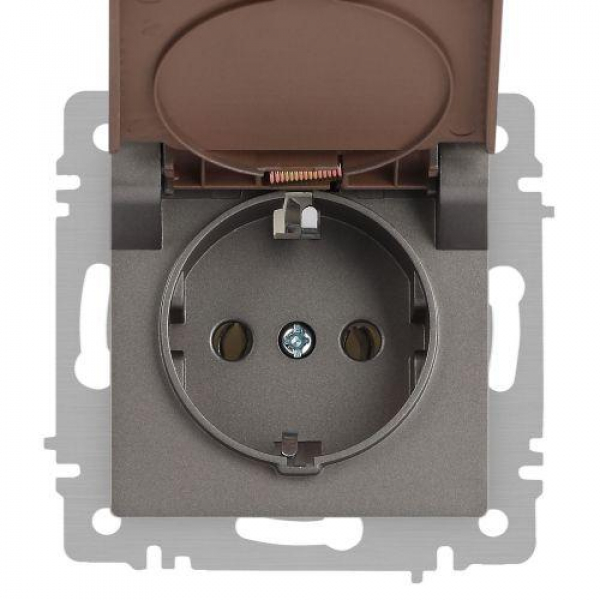 Розетка 1-м СП Accent 6-203-09 16А IP20 250В 2P+E Schuko с крышкой AL/CU титан Intro Б0063471 ТехноИмпульс