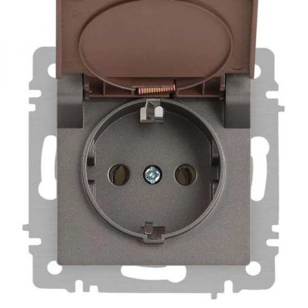 Розетка 1-м СП Accent 6-203-09 16А IP20 250В 2P+E Schuko с крышкой AL/CU титан Intro Б0063471 ТехноИмпульс