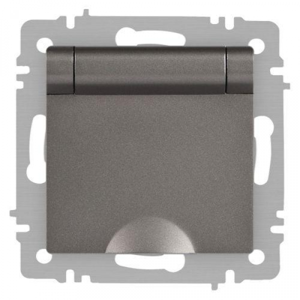 Розетка 1-м СП Accent 6-203-09 16А IP20 250В 2P+E Schuko с крышкой AL/CU титан Intro Б0063471 ТехноИмпульс