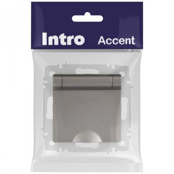 Розетка 1-м СП Accent 6-203-09 16А IP20 250В 2P+E Schuko с крышкой AL/CU титан Intro Б0063471 ТехноИмпульс
