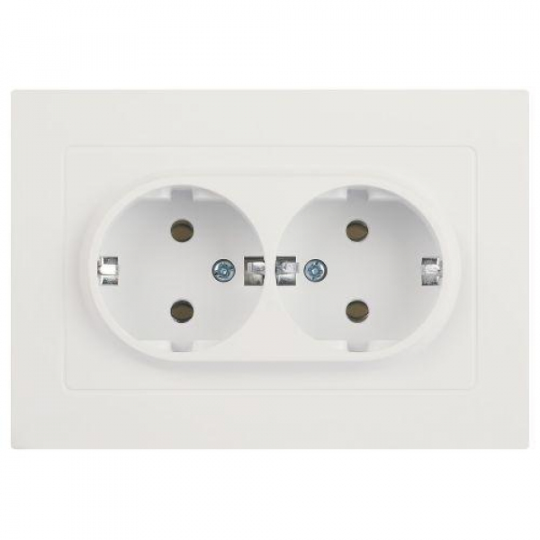 Розетка 2-м СП Accent 6-205-01М 16А IP20 250В 2P+E Schuko AL/CU бел. матов. Intro Б0063487 ТехноИмпульс