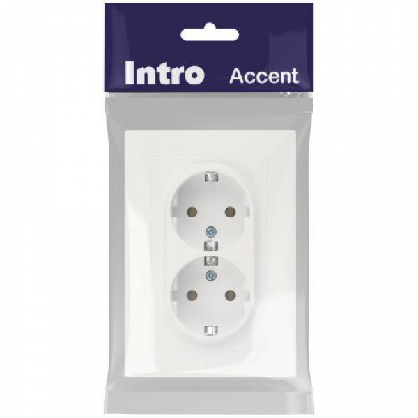 Розетка 2-м СП Accent 6-205-01М 16А IP20 250В 2P+E Schuko AL/CU бел. матов. Intro Б0063487 ТехноИмпульс