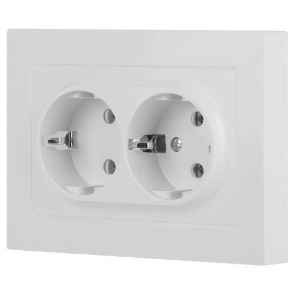 Розетка 2-м СП Accent 6-205-01М 16А IP20 250В 2P+E Schuko AL/CU бел. матов. Intro Б0063487 ТехноИмпульс