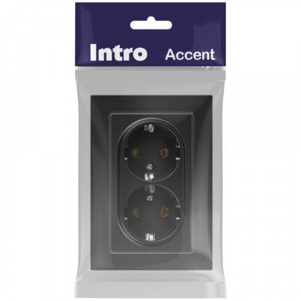 Розетка 2-м СП Accent 6-205-05 16А IP20 250В 2P+E Schuko AL/CU антрацит Intro Б0063494 ТехноИмпульс