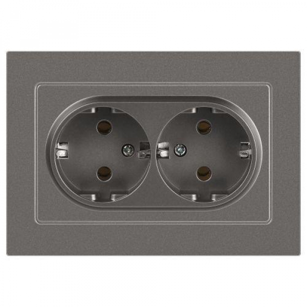 Розетка 2-м СП Accent 6-205-09 16А IP20 250В 2P+E Schuko AL/CU титан Intro Б0063500 ТехноИмпульс