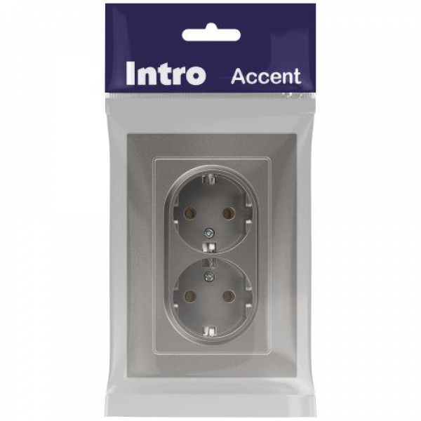Розетка 2-м СП Accent 6-205-09 16А IP20 250В 2P+E Schuko AL/CU титан Intro Б0063500 ТехноИмпульс